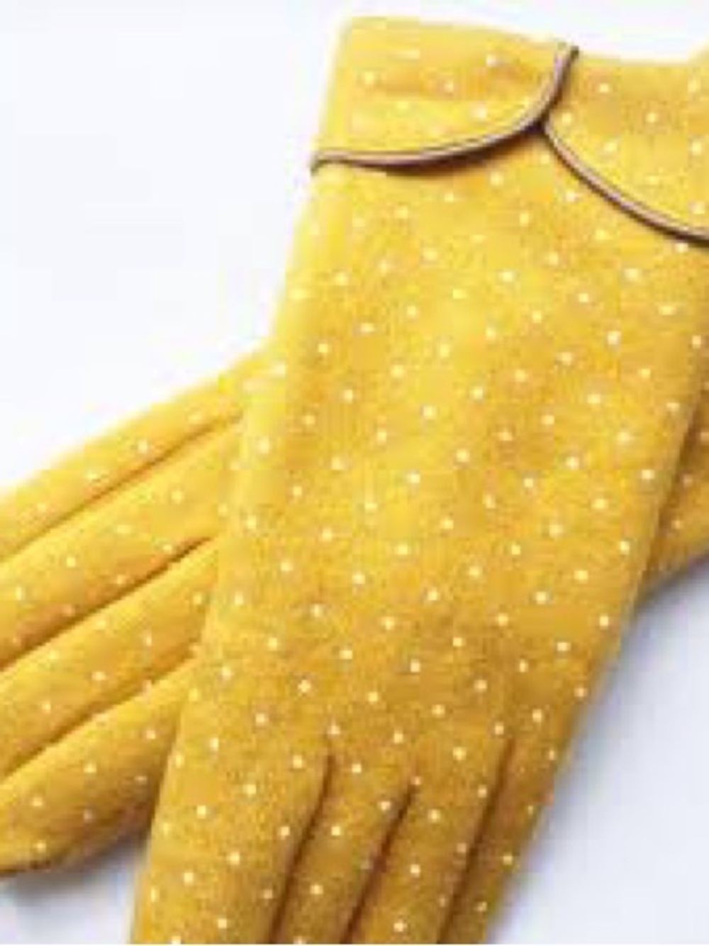 Anthropologie Mustard Yellow Polka Dot Scalloped Cuff Gloves